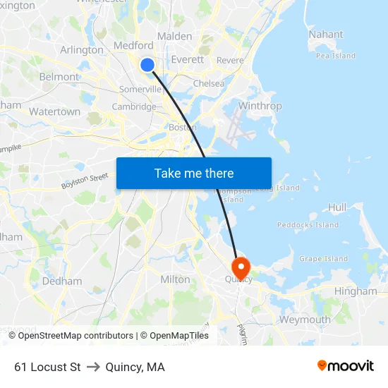 61 Locust St to Quincy, MA map