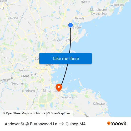 Andover St @ Buttonwood Ln to Quincy, MA map