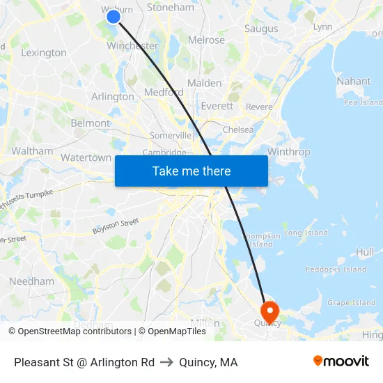 Pleasant St @ Arlington Rd to Quincy, MA map