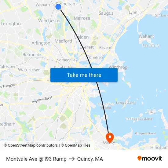 Montvale Ave @ I93 Ramp to Quincy, MA map