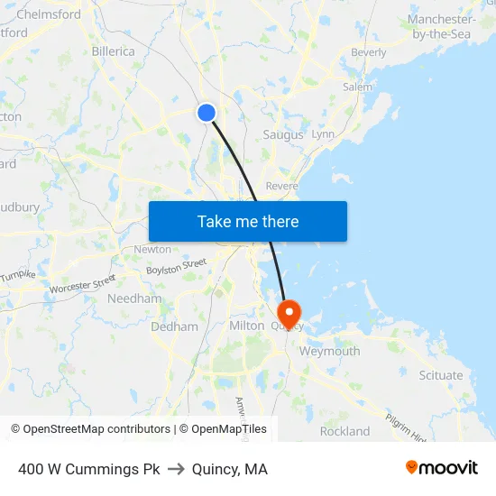 400 W Cummings Pk to Quincy, MA map