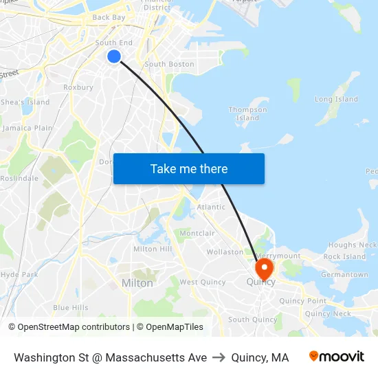 Washington St @ Massachusetts Ave to Quincy, MA map