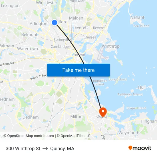 300 Winthrop St to Quincy, MA map