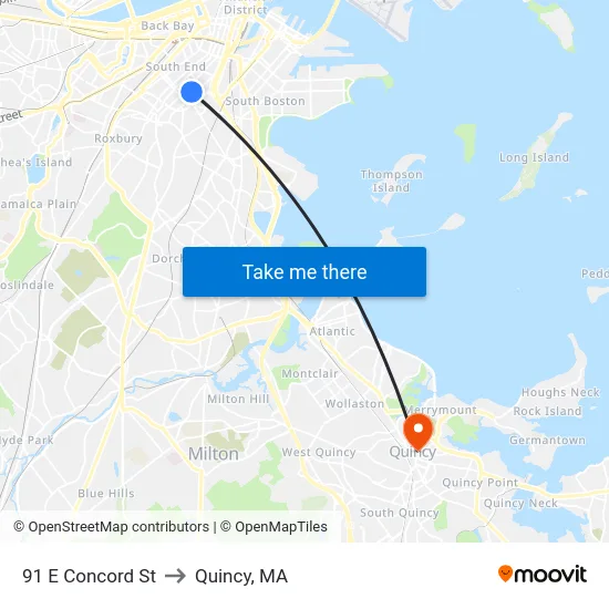 91 E Concord St to Quincy, MA map