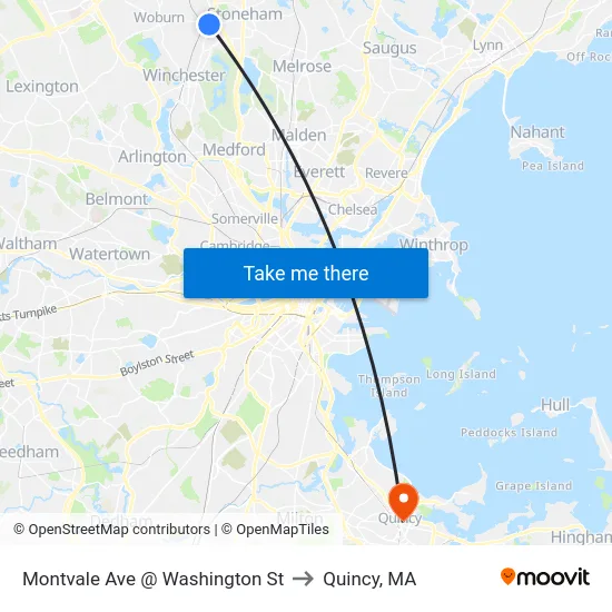 Montvale Ave @ Washington St to Quincy, MA map
