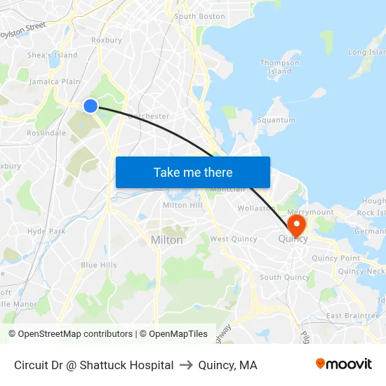 Circuit Dr @ Shattuck Hospital to Quincy, MA map