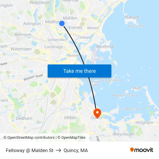 Fellsway @ Malden St to Quincy, MA map