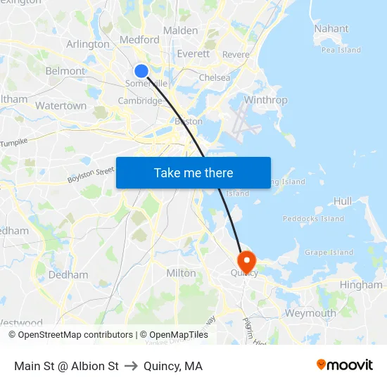 Main St @ Albion St to Quincy, MA map