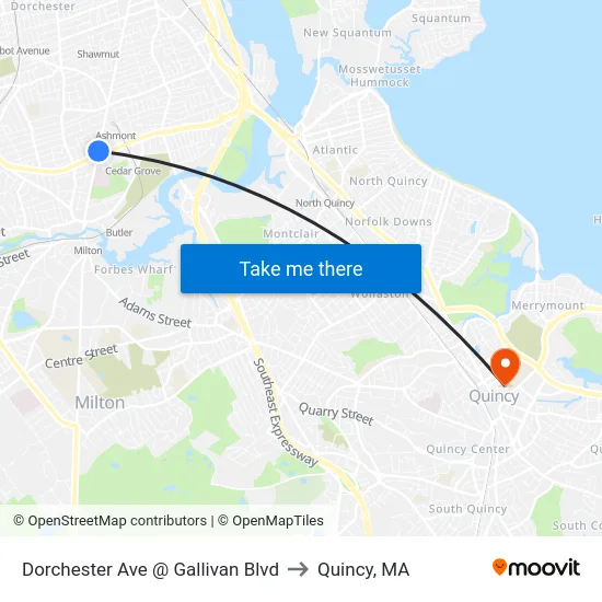 Dorchester Ave @ Gallivan Blvd to Quincy, MA map
