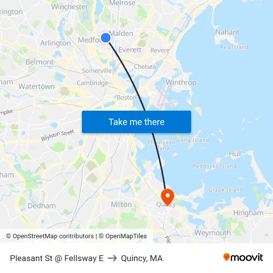 Pleasant St @ Fellsway E to Quincy, MA map