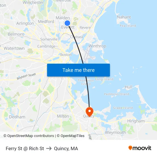 Ferry St @ Rich St to Quincy, MA map