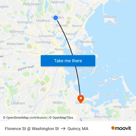 Florence St @ Washington St to Quincy, MA map
