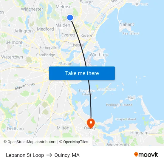 Lebanon St Loop to Quincy, MA map