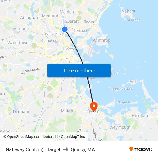 Gateway Center @ Target to Quincy, MA map