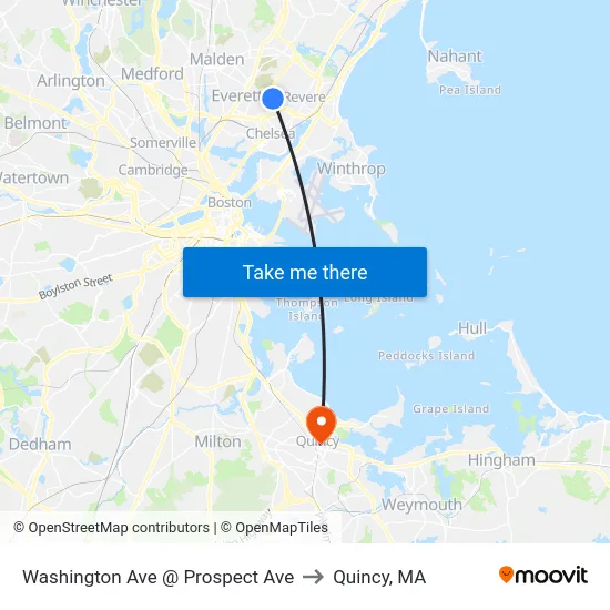 Washington Ave @ Prospect Ave to Quincy, MA map