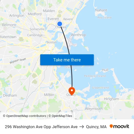 296 Washington Ave Opp Jefferson Ave to Quincy, MA map
