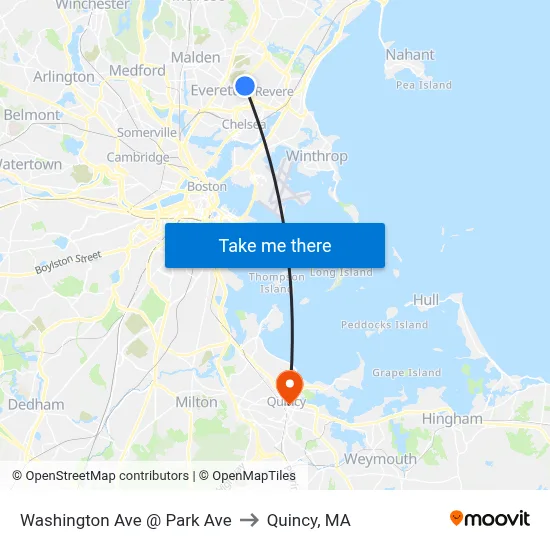 Washington Ave @ Park Ave to Quincy, MA map