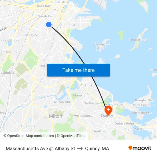 Massachusetts Ave @ Albany St to Quincy, MA map