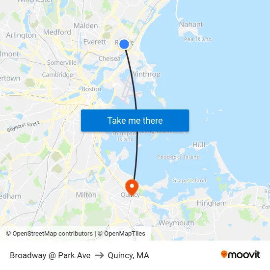 Broadway @ Park Ave to Quincy, MA map