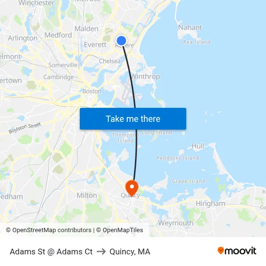 Adams St @ Adams Ct to Quincy, MA map