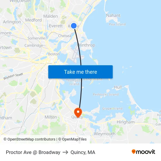 Proctor Ave @ Broadway to Quincy, MA map