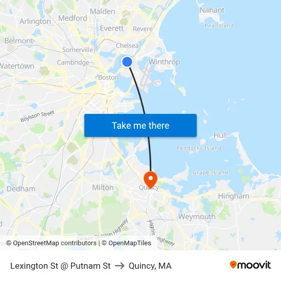 Lexington St @ Putnam St to Quincy, MA map