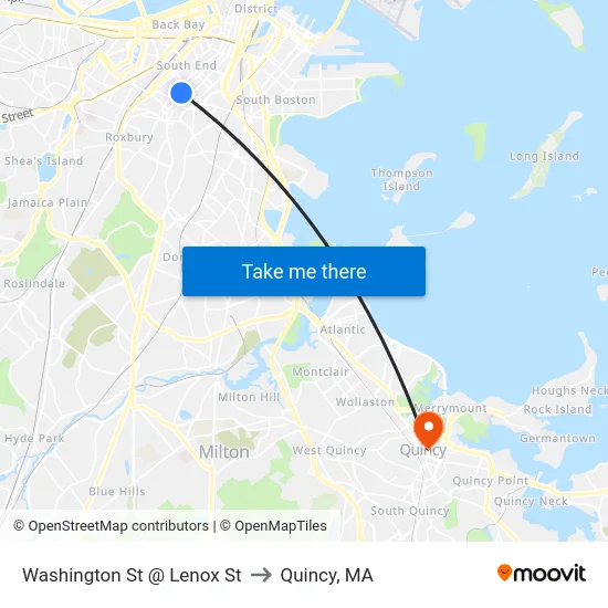 Washington St @ Lenox St to Quincy, MA map
