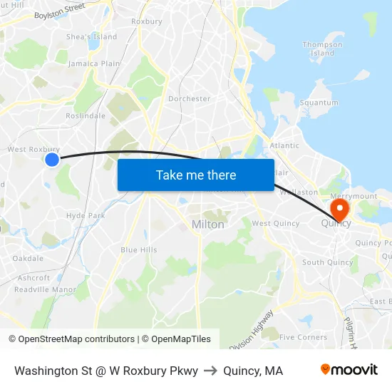 Washington St @ W Roxbury Pkwy to Quincy, MA map