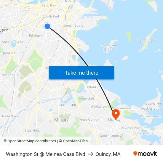Washington St @ Melnea Cass Blvd to Quincy, MA map