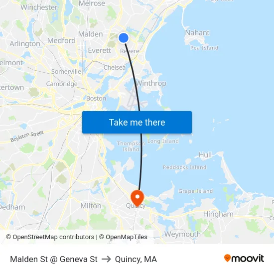 Malden St @ Geneva St to Quincy, MA map