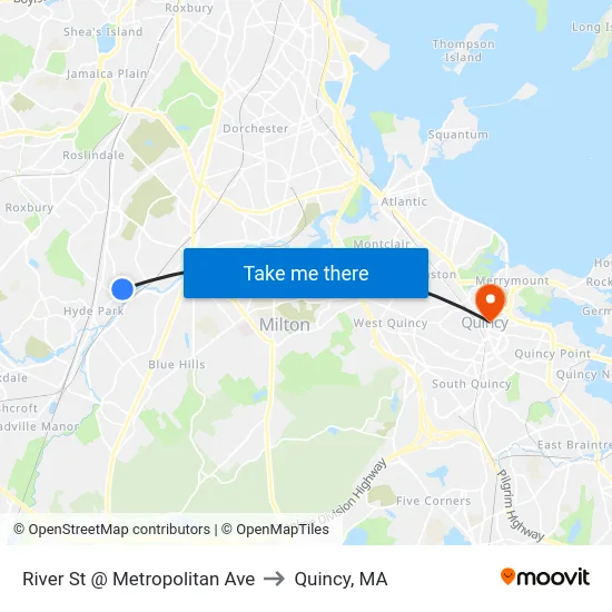 River St @ Metropolitan Ave to Quincy, MA map