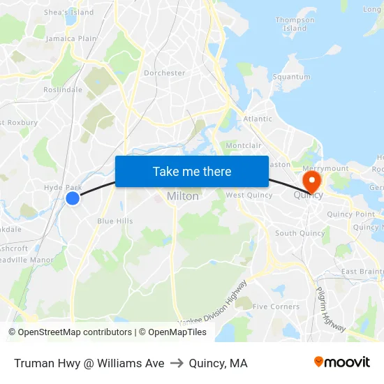 Truman Hwy @ Williams Ave to Quincy, MA map