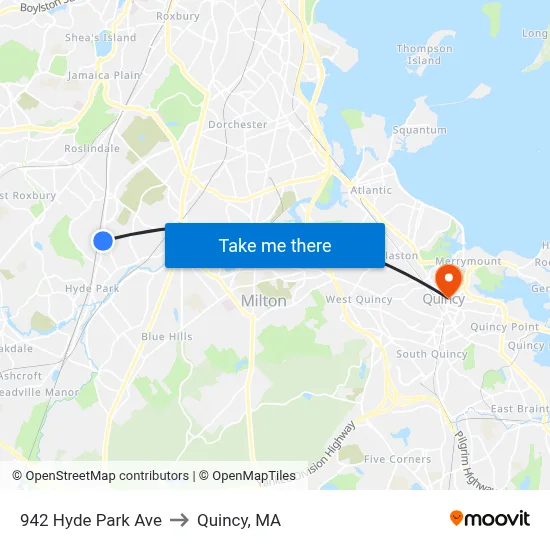 942 Hyde Park Ave to Quincy, MA map