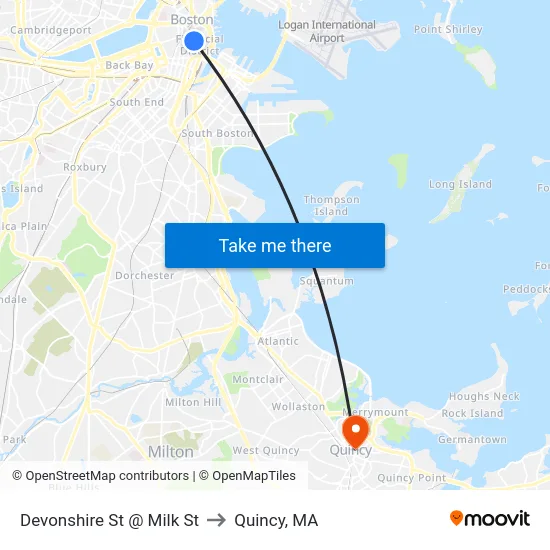 Devonshire St @ Milk St to Quincy, MA map