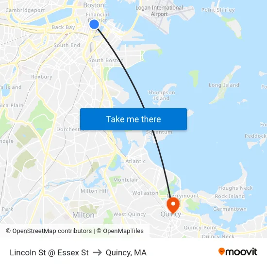 Lincoln St @ Essex St to Quincy, MA map