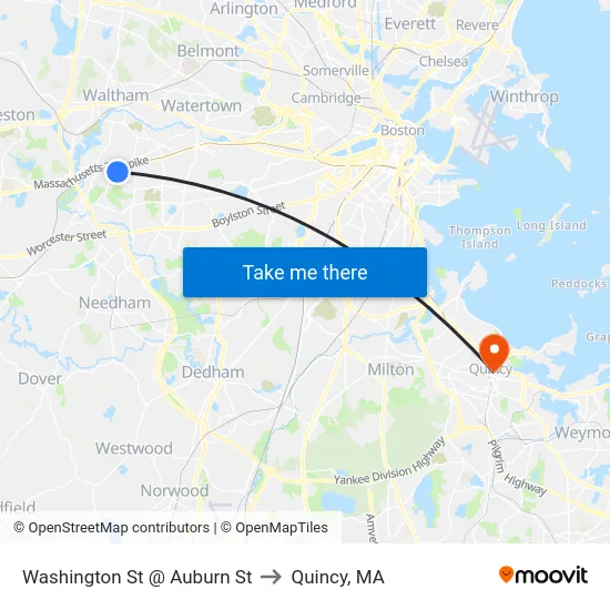 Washington St @ Auburn St to Quincy, MA map