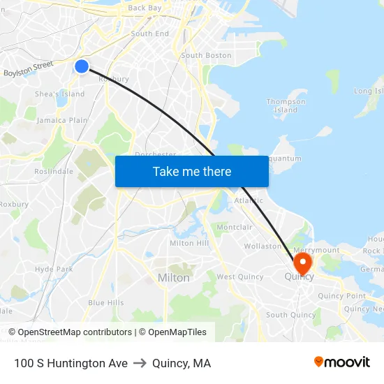 100 S Huntington Ave to Quincy, MA map