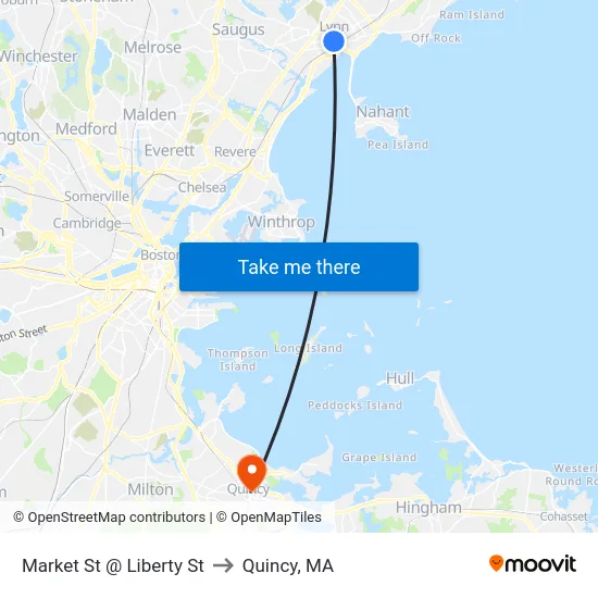 Market St @ Liberty St to Quincy, MA map