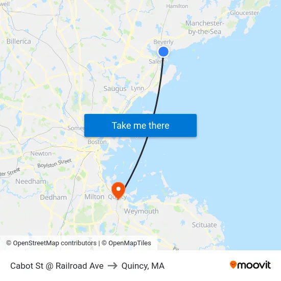 Cabot St @ Railroad Ave to Quincy, MA map