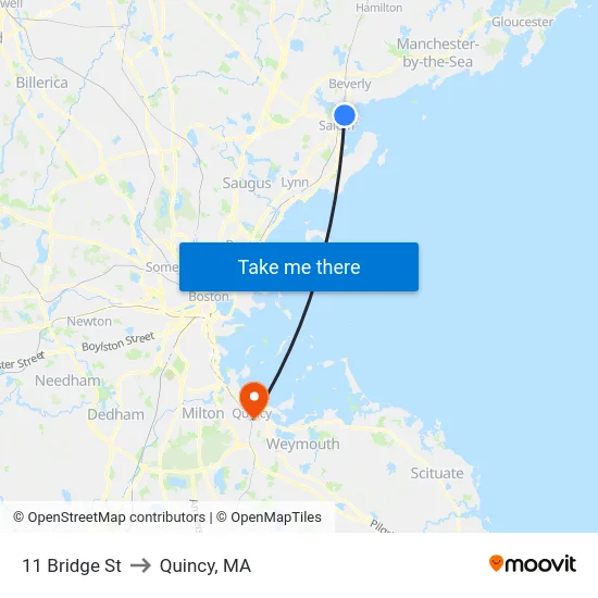11 Bridge St to Quincy, MA map