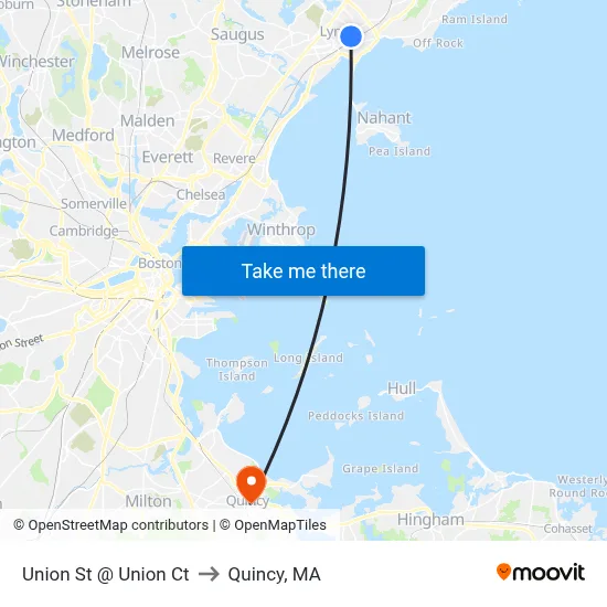 Union St @ Union Ct to Quincy, MA map