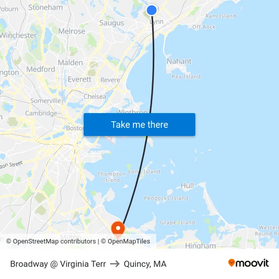 Broadway @ Virginia Terr to Quincy, MA map