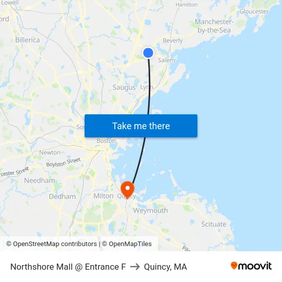 Northshore Mall @ Entrance F to Quincy, MA map
