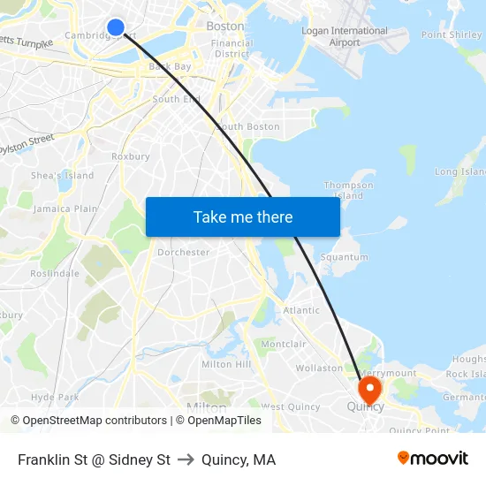 Franklin St @ Sidney St to Quincy, MA map