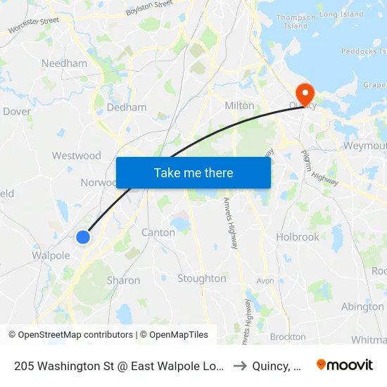 205 Washington St @ East Walpole Loop to Quincy, MA map