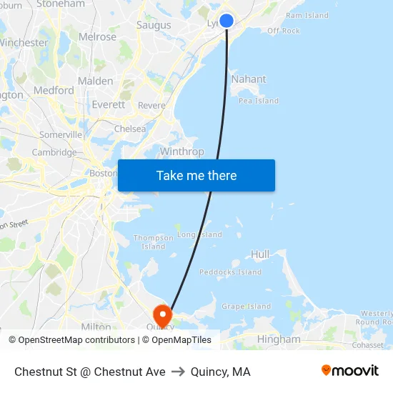 Chestnut St @ Chestnut Ave to Quincy, MA map