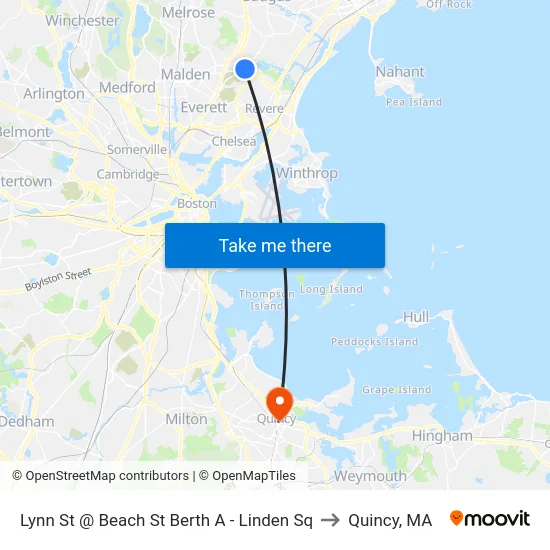 Lynn St @ Beach St Berth A - Linden Sq to Quincy, MA map