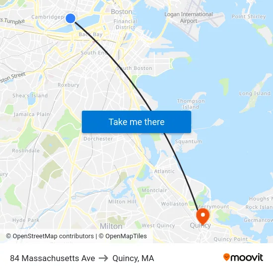 84 Massachusetts Ave to Quincy, MA map