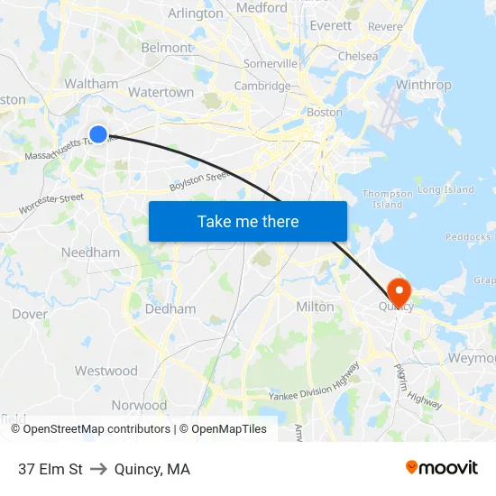 37 Elm St to Quincy, MA map