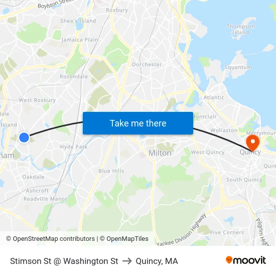Stimson St @ Washington St to Quincy, MA map